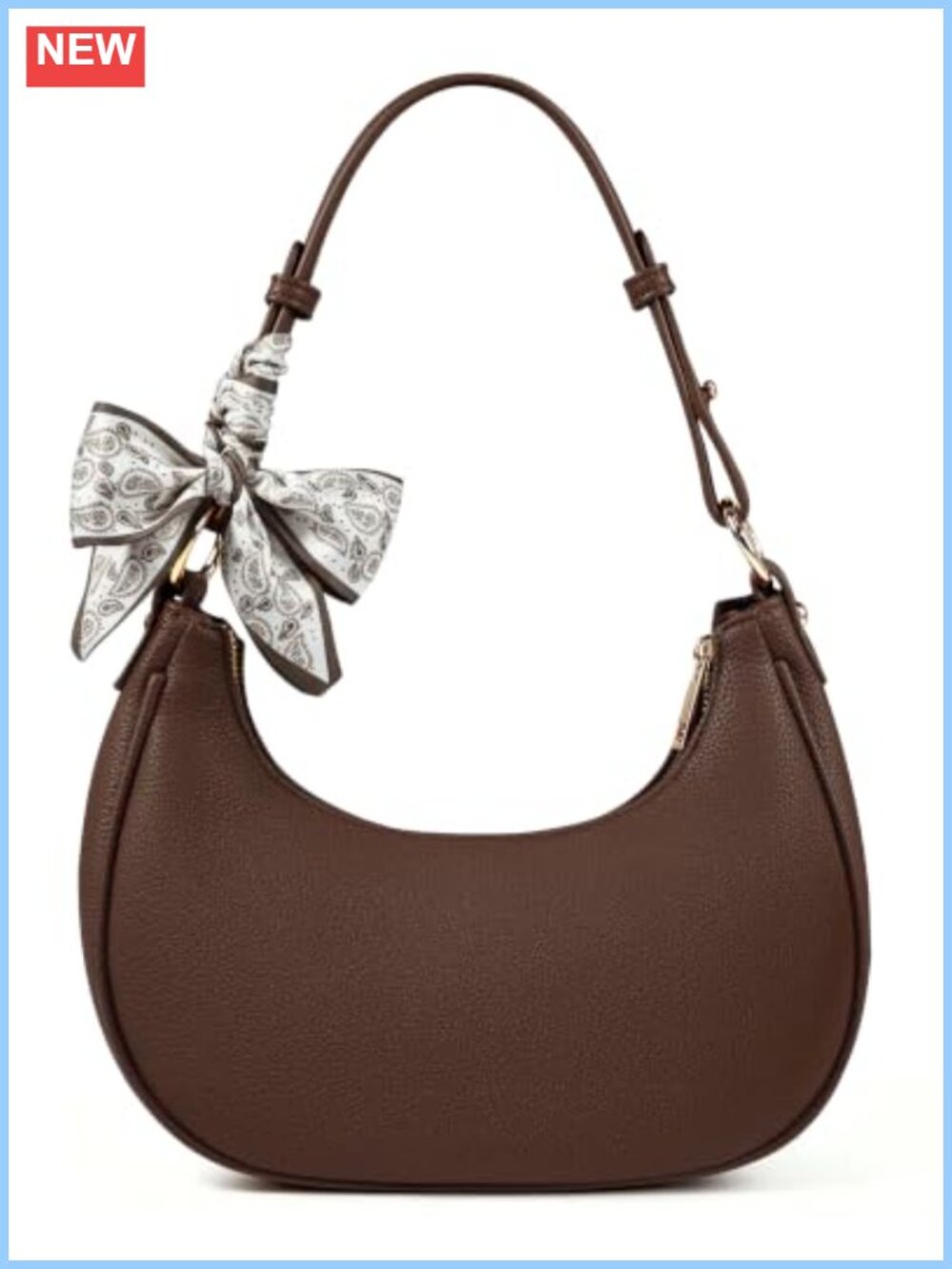 Small Litchi Faux Leather Crescent Shoulder Bag Underarm Purse
